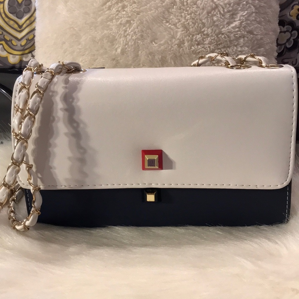 Navy and White Flap over purse